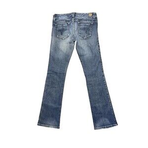 Y2K GUESS Daredevil Boot Low-Rise Mid-Wash Stretch Sz 28 Baddie Brat